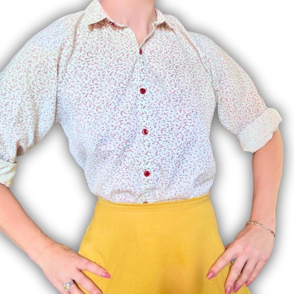 Vintage Fall Floral Button Down (Size XS / S), Cream & Burgundy, Soft Cottage - Picture 8 of 8